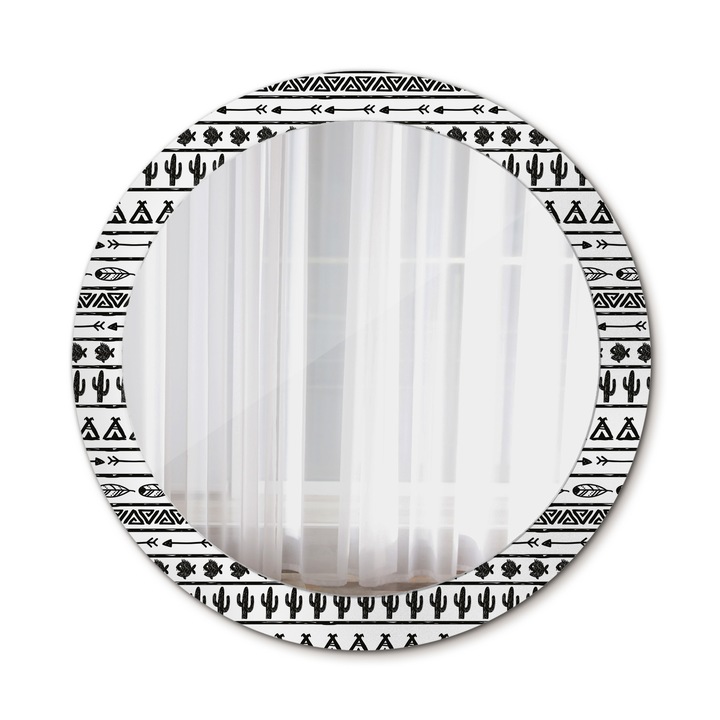 Fali tükör, Wallfluent, Boho minimalista, Kerek, Többszínű, Ø80 cm, 010090550110300012280
