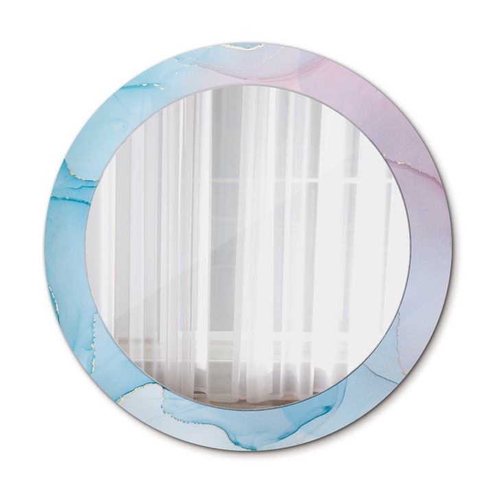 Fali tükör, Wallfluent, Márvány stílusú, Kerek, Kék, Ø70 cm, 010090550100300072600