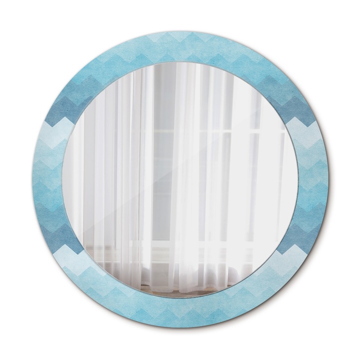 Fali tükör, Coloray, kerek, Chevron Minta, kerettel, Kék, Ø70 cm, 010090550100300030039
