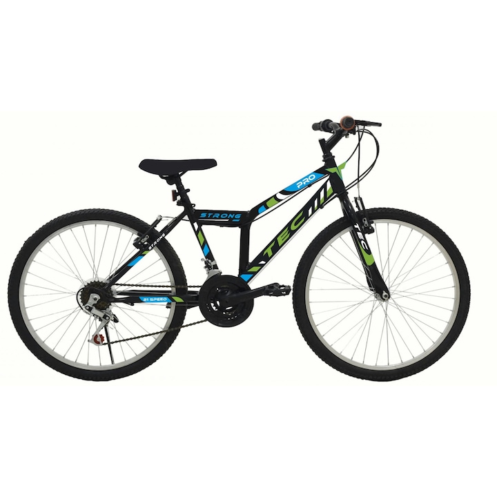 Велосипед MTB Tec Strong, Черен/зелен цвят, колело 24", Стоманена рамка