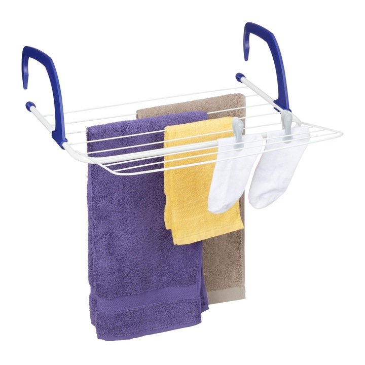 Összecsukható függő szárító, kirándulásokhoz és kempingezéshez, 15,5 x 51 cm, acél/műanyag, fehér