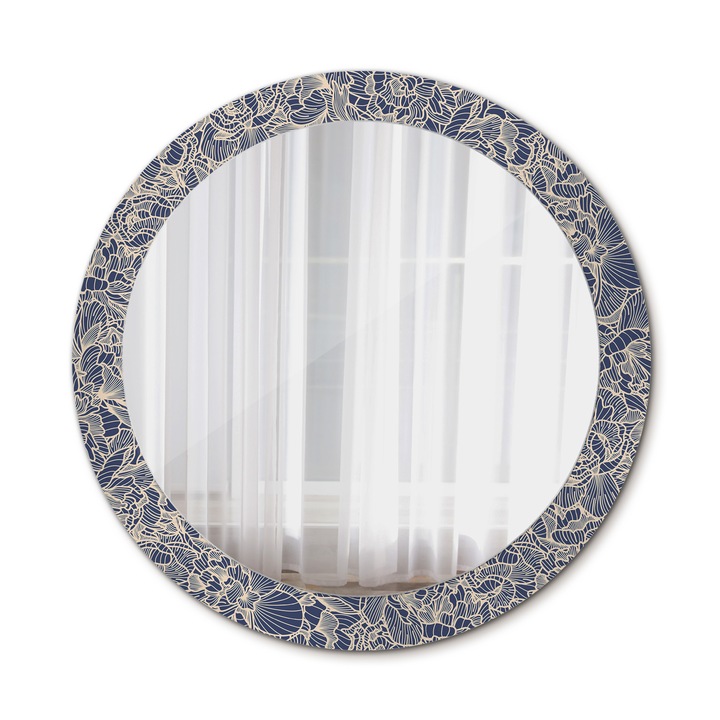 Oglinda de perete, Coloray, Flori, Rotunda, Albastru, rama, Ø80 cm, 010090550110300020756