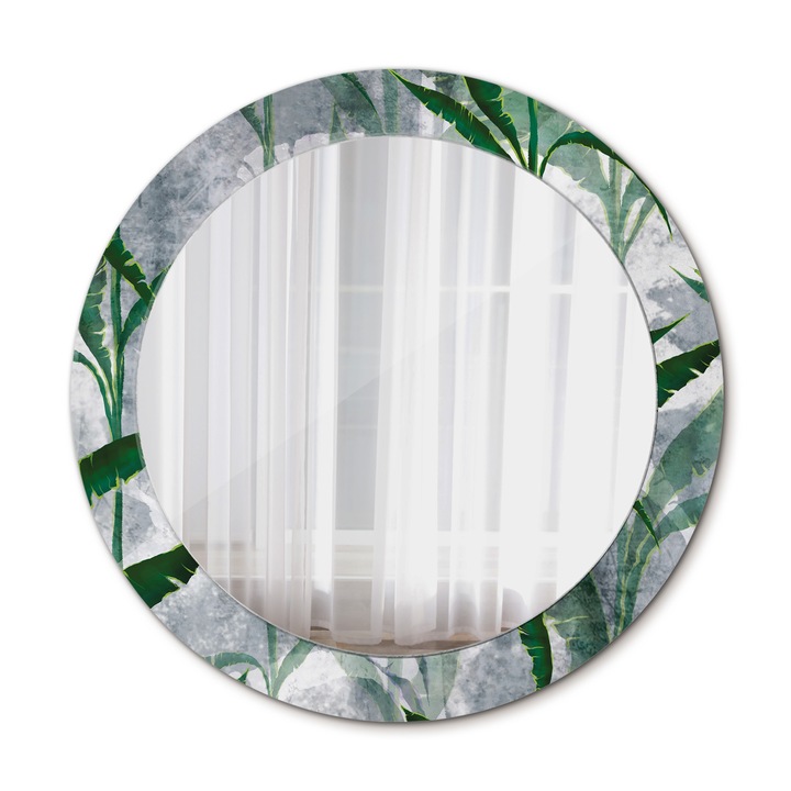 Fali tükör, Wallfluent, Trópusi levelek, Kerek, Krém, Ø70 cm, 010090550100300053962