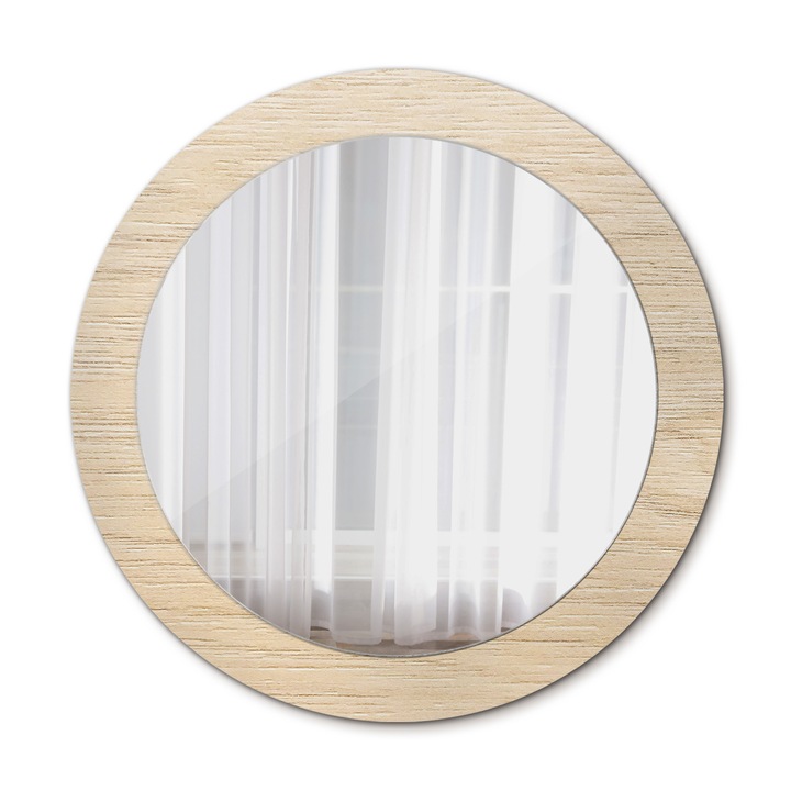 Fali tükör, Wallfluent, Világos fa, Kerek, Bézs, Ø70 cm, 010090550100300053717