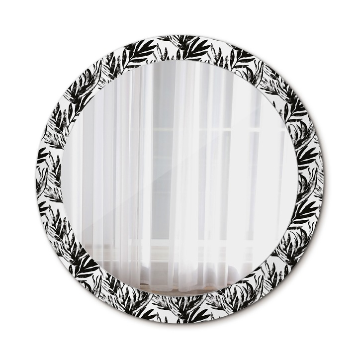 Oglinda de perete, Coloray, Monstera, Rotunda, Negru, rama, Ø80 cm, 010090550110300013279