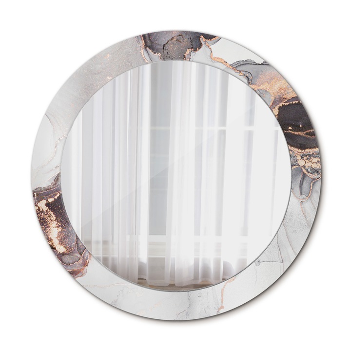Fali tükör, Wallfluent, Márvány absztrakció, Kerek, Fehér, Ø70 cm, 010090550100300053837