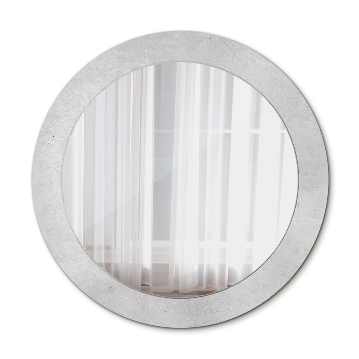 Fali tükör, Wallfluent, Beton textúra, Kerek, Fehér, Ø70 cm, 010090550100300053873