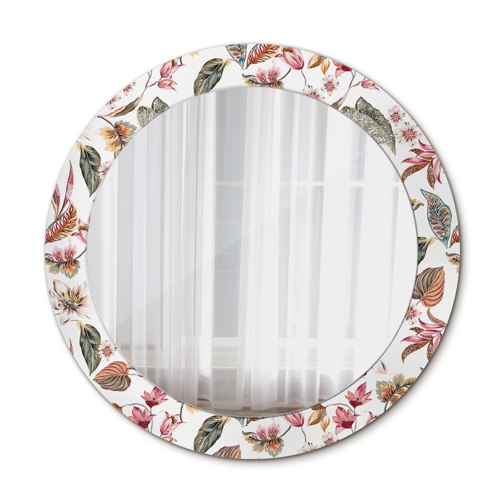 Fali tükör, Wallfluent, Vintage virágok, Kerek, Többszínű, Ø70 cm, 010090550100300072552