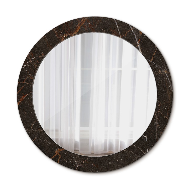 Fali tükör, Wallfluent, Barna márvány, Kerek, Fekete, Ø70 cm, 010090550100300053835