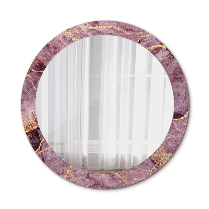 Fali tükör, Wallfluent, Márványutánzat, Kerek, Arany, Ø80 cm, 010090550110300020885