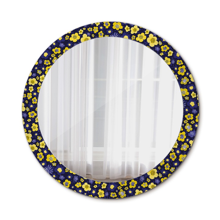 Fali tükör, Wallfluent, Kis virágok, Kerek, Sárga, Ø80 cm, 010090550110300072604