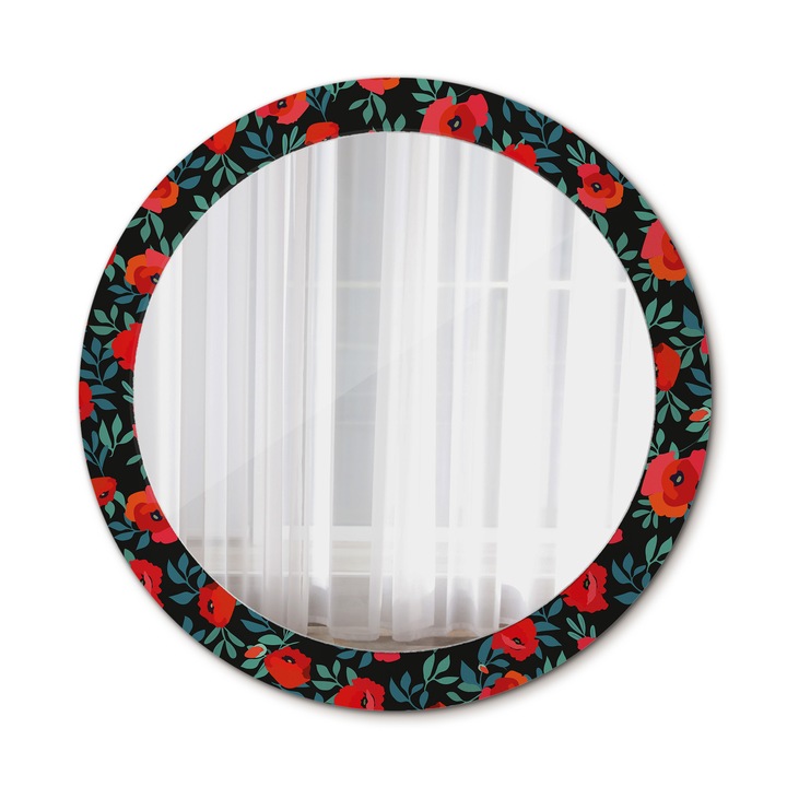 Oglinda de perete, Wallfluent, Seminte de mac rosu, Rotunda, Rosu, Ø80 cm, 010090550110300072615