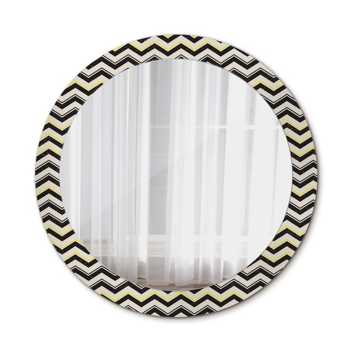 Fali tükör, Wallfluent, Cikcakk mintás, Kerek, Bézs, Ø80 cm, 010090550110300072570