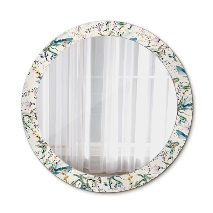 Fali tükör, Wallfluent, Akvarell virágok, Kerek, Bézs, Ø80 cm, 010090550110300072595