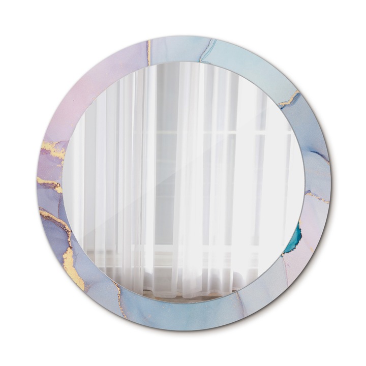 Fali tükör, Wallfluent, Fluid absztrakt, Kerek, Kék, Ø80 cm, 010090550110300053848