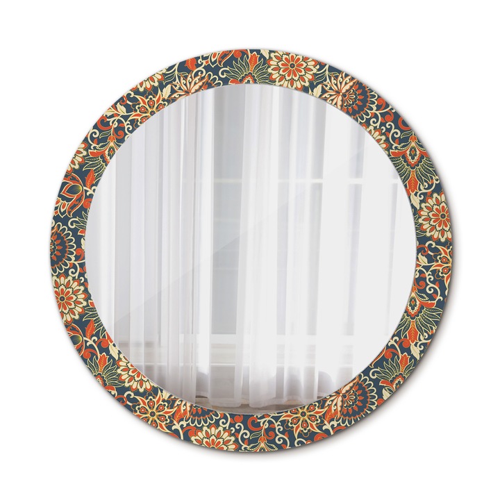 Fali tükör, Wallfluent, Retro virágok, Kerek, Narancs, Ø80 cm, 010090550110300072623