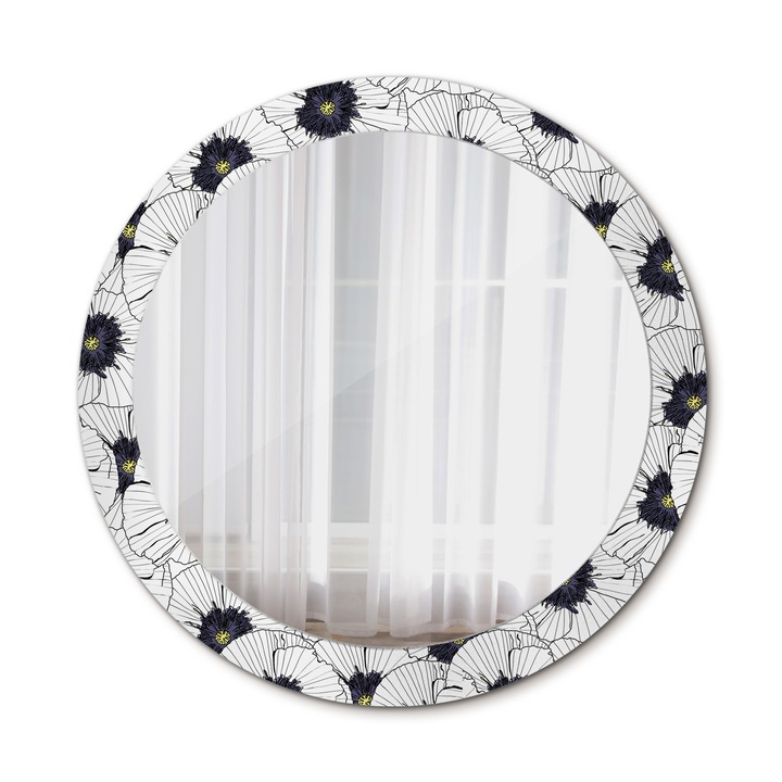 Fali tükör, Wallfluent, Virágkompozíció, Kerek, Fehér, Ø80 cm, 010090550110300072558
