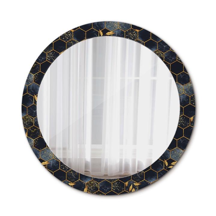Fali tükör, Wallfluent, Hatszögletű márvány, Kerek, Arany, Ø80 cm, 010090550110300020918