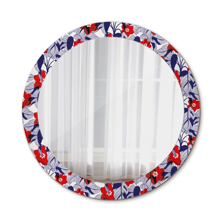 Fali tükör, Wallfluent, Philodendrons, Rotunda, Tengeri kék, Ø80 cm, 010090550110300072589