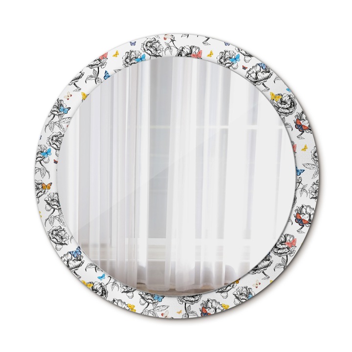 Fali tükör, Wallfluent, Színes pillangók, Kerek, Többszínű, Ø90 cm, 010090550120300011890