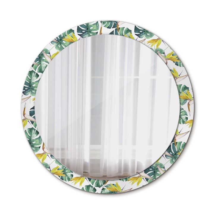 Oglinda de perete, Coloray, Frunze Tropicale, Rotunda, Negru, rama, Ø90 cm, 010090550120300011868