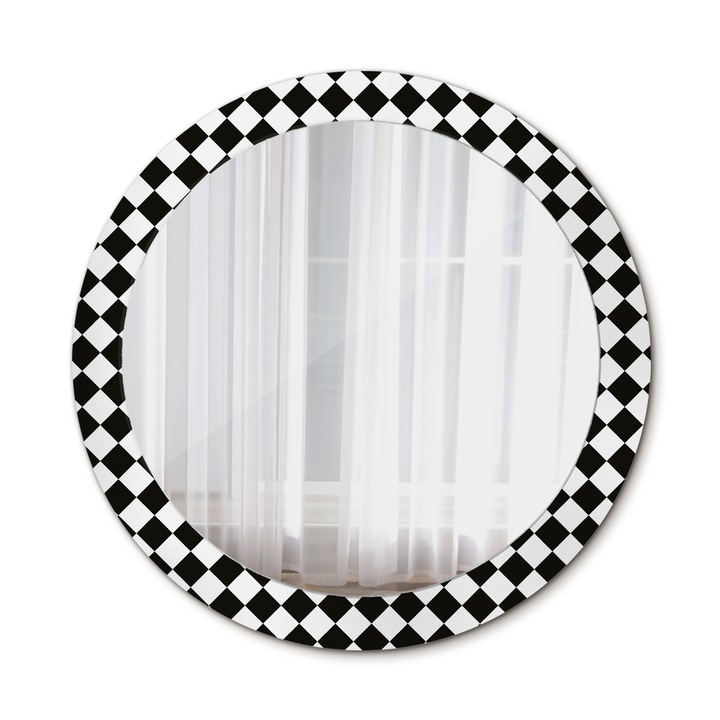 Fali tükör, Wallfluent, Asztali sakk, Kerek, Fekete, Ø80 cm, 010090550110300020945