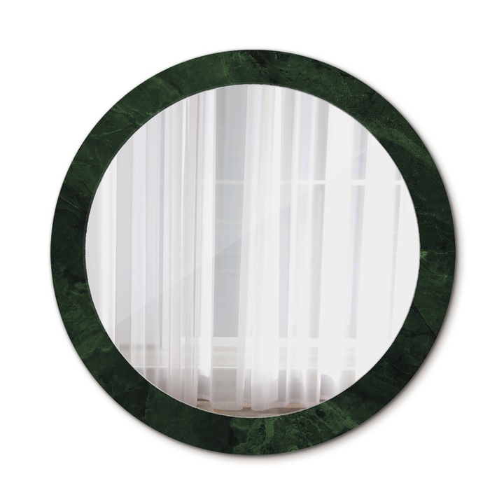 Стенно огледало, Coloray, Зелен мрамор, Кръгло, Черно, рамка, Ø80 см, 010090550110300053861