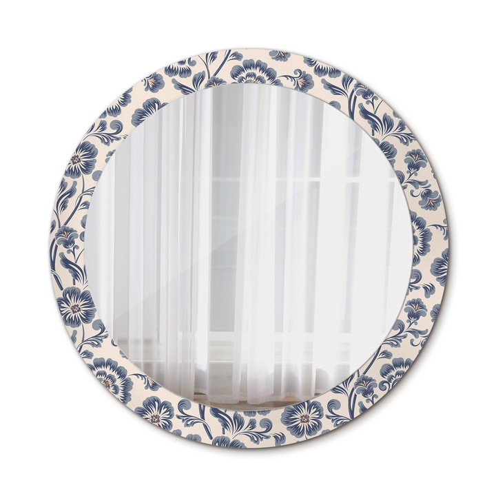 Fali tükör, Wallfluent, Virágmintás, Kerek, Bézs, Ø80 cm, 010090550110300020983