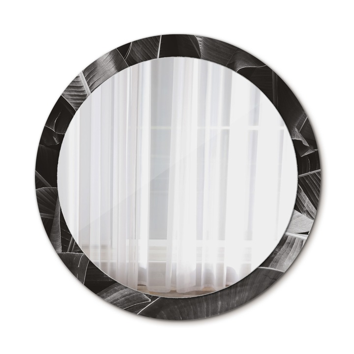 Fali tükör, Wallfluent, Trópusi pálmafák, Kerek, Szürke, Ø90 cm, 010090550120300012514