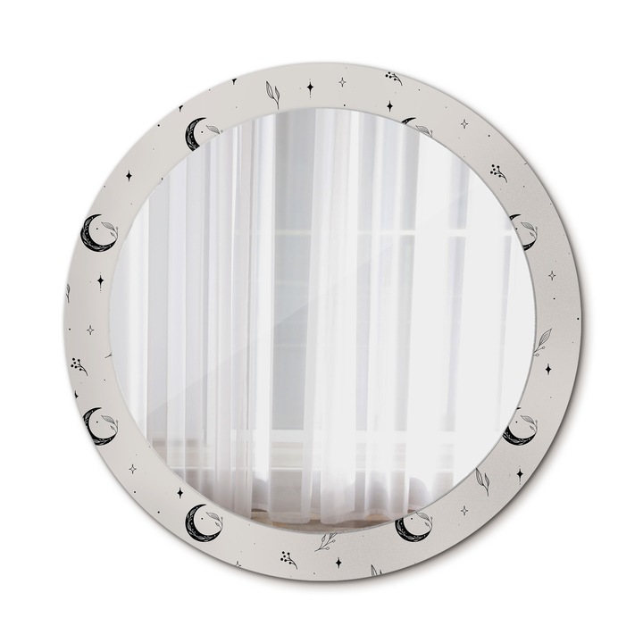 Oglinda de perete, Wallfluent, Planta de dodle, Rotunda, Alb, Ø80 cm, 010090550110300072625