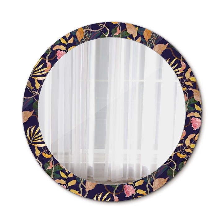 Fali tükör, Wallfluent, Akvarell növények, Kerek, Sárga, Ø80 cm, 010090550110300012931