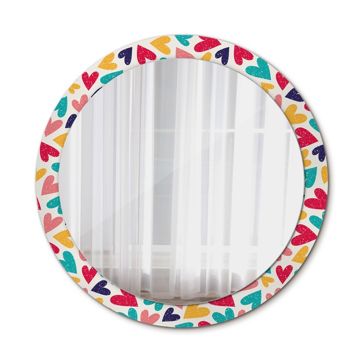 Fali tükör, Wallfluent, Szívek, Kerek, Többszínű, Ø90 cm, 010090550120300072613