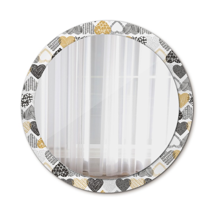 Oglinda de perete, Coloray, Doodle Inimi, Rotunda, Negru, rama, Ø90 cm, 010090550120300020913