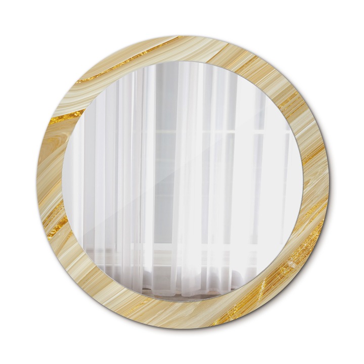 Fali tükör, Wallfluent, Absztrakt minta, Kerek, Arany, Ø80 cm, 010090550110300053855