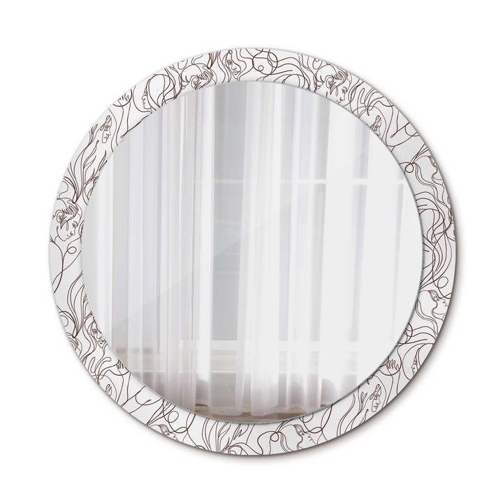 Fali tükör, Wallfluent, Line girls, Kerek, Fehér, Ø90 cm, 010090550120300072631