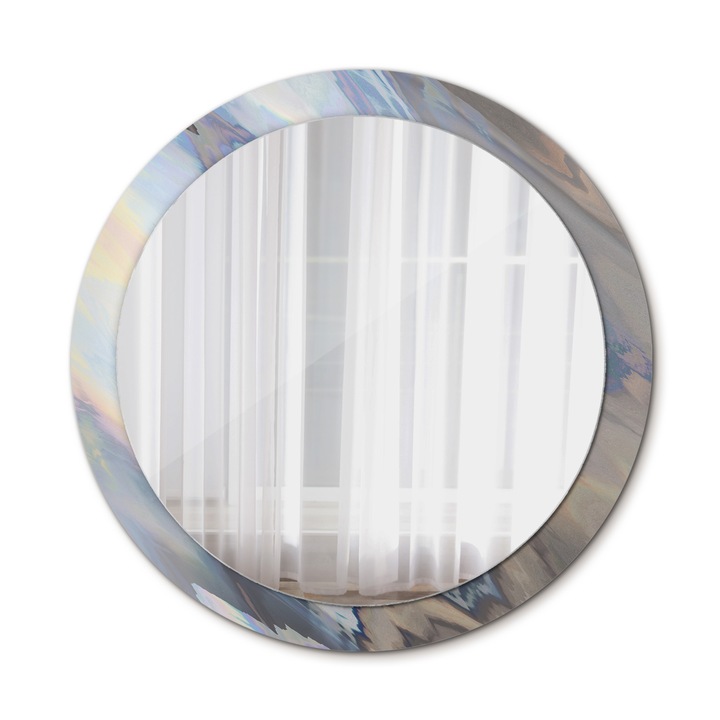 Fali tükör, Wallfluent, Absztrakt hullámok, Kerek, Kék, Ø90 cm, 010090550120300072655