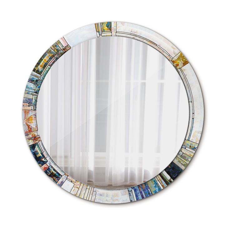 Fali tükör, Wallfluent, Ólomüveg, Kerek, Krém, Ø90 cm, 010090550120300072641