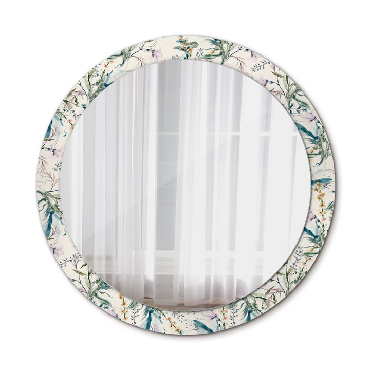 Fali tükör, Wallfluent, Akvarell virágok, Kerek, Bézs, Ø90 cm, 010090550120300072595