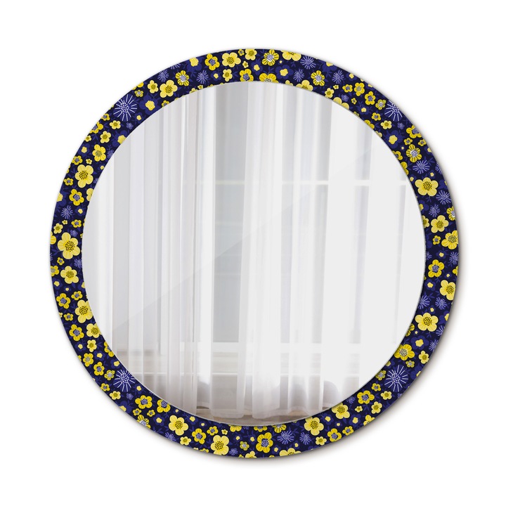 Fali tükör, Wallfluent, Kis virágok, Kerek, Sárga, Ø90 cm, 010090550120300072604