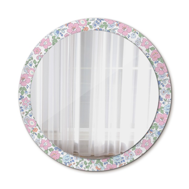 Fali tükör, Wallfluent, Virágok, Kerek, Rózsaszín, Ø90 cm, 010090550120300072643