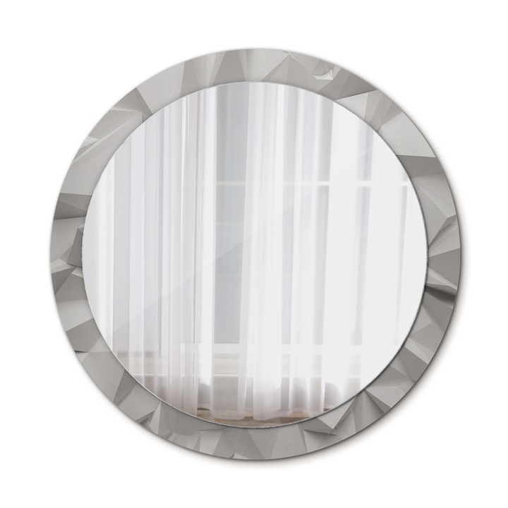 Fali tükör, Wallfluent, Absztrakt kristály, Kerek, Szürke, Ø90 cm, 010090550120300030905