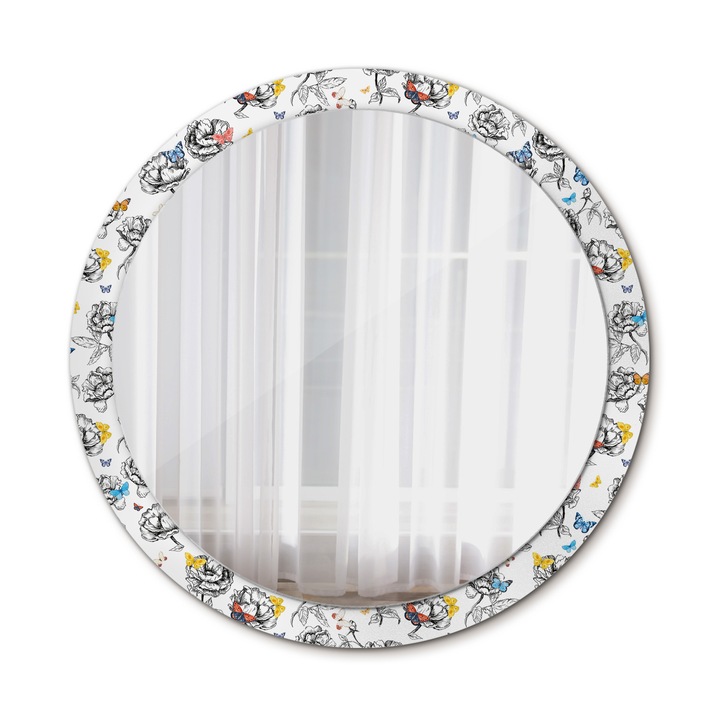 Fali tükör, Wallfluent, Színes pillangók, Kerek, Többszínű, Ø100 cm, 010090550130300011890