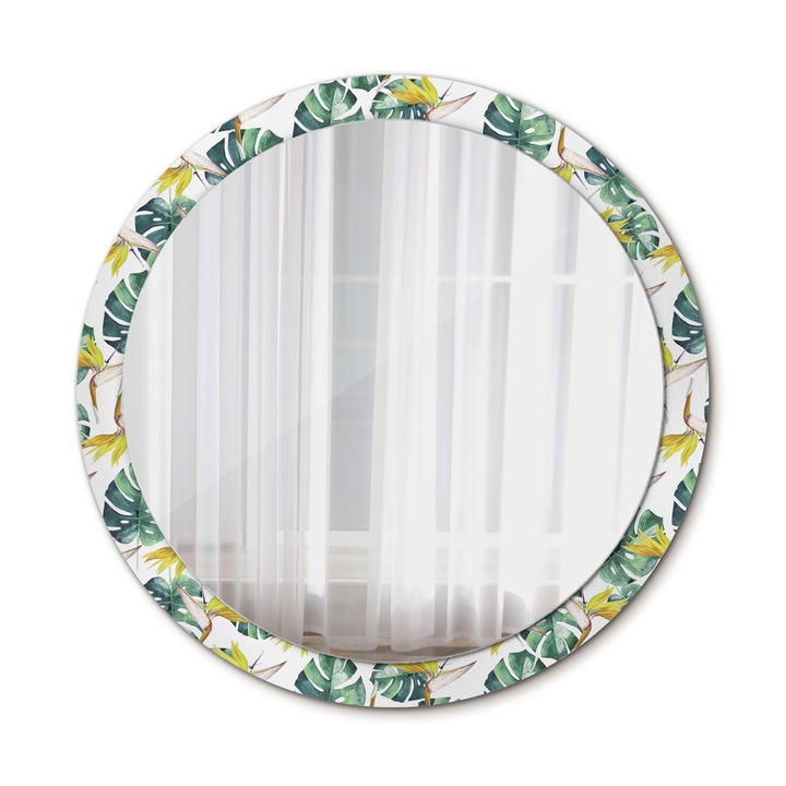 Fali tükör, Wallfluent, Trópusi levelek, Kerek, Többszínű, Ø100 cm, 010090550130300011868