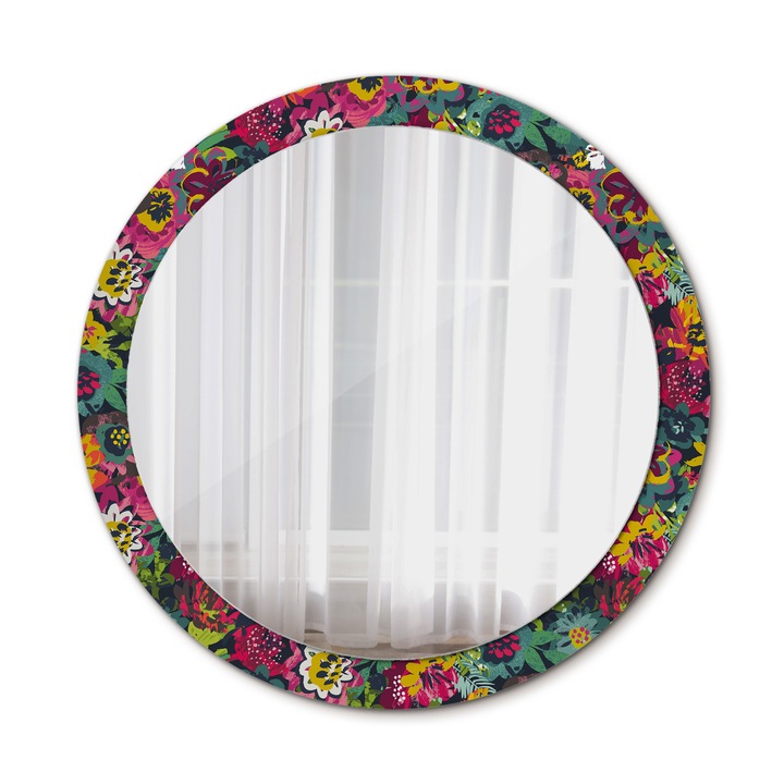 Fali tükör, Wallfluent, Festett virágok, Kerek, Többszínű, Ø90 cm, 010090550120300072594