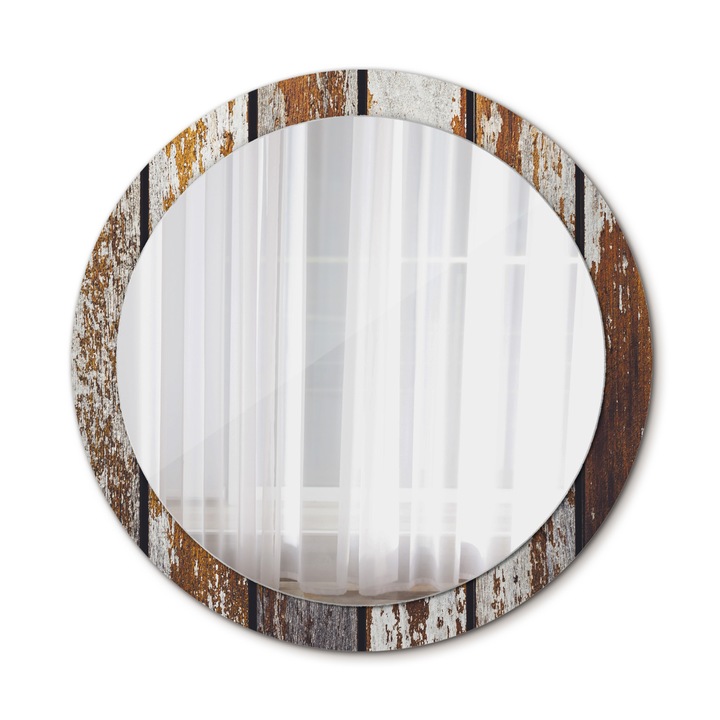 Fali tükör, Wallfluent, Sötét vintage fa, Kerek, Barna, Ø90 cm, 010090550120300053762