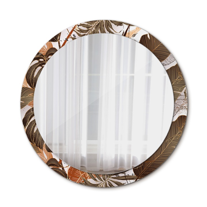 Fali tükör, Wallfluent, pálmalevél, Kerek, Barna, Ø90 cm, 010090550120300053946