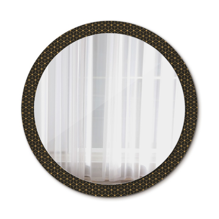 Fali tükör, Wallfluent, Hatszögletű geometria, Kerek, Fekete, Ø100 cm, 010090550130300012743