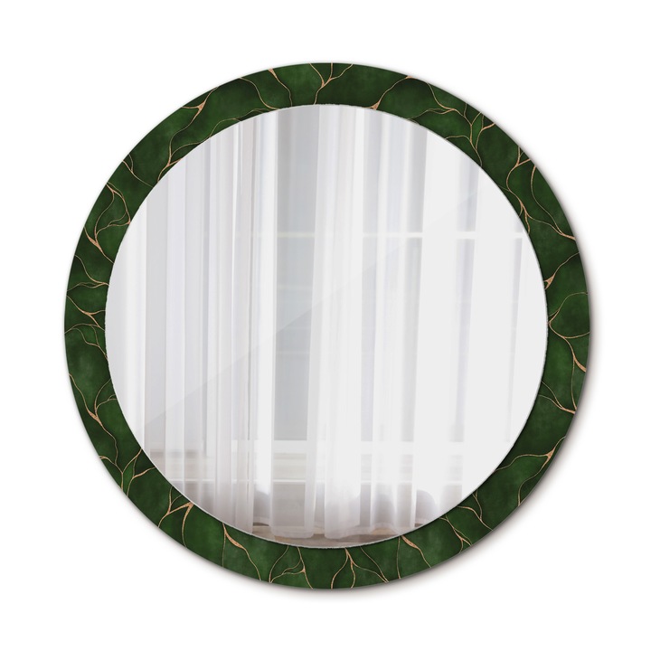 Fali tükör, Wallfluent, Absztrakt levél, Kerek, Zöld, Ø90 cm, 010090550120300072551