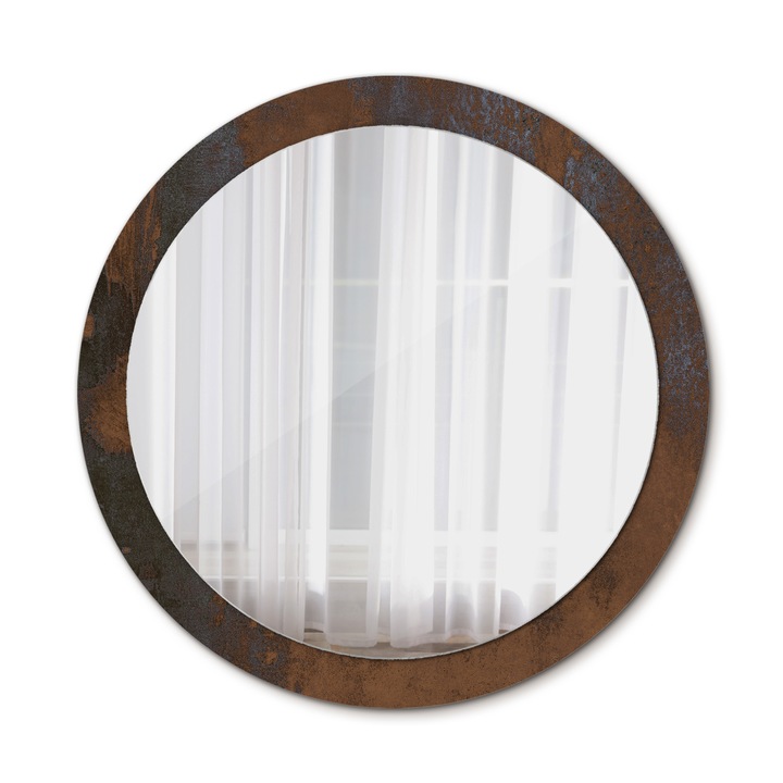 Fali tükör, Wallfluent, Rusztikus metál, Kerek, Barna, Ø90 cm, 010090550120300053928