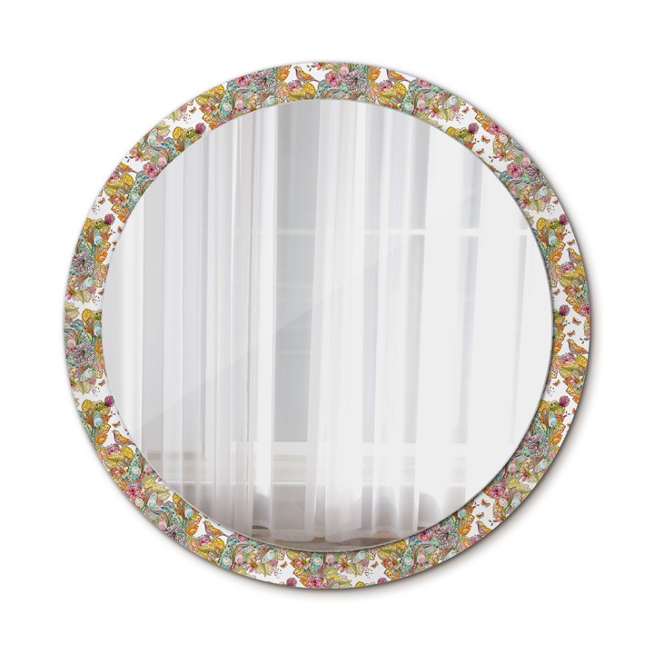 Fali tükör, Wallfluent, Mesevirágok, Kerek, Többszínű, Ø100 cm, 010090550130300011202